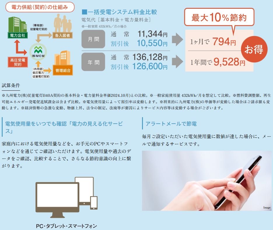 マンションだから利用できる一括受電システムで電気料金を節約。
