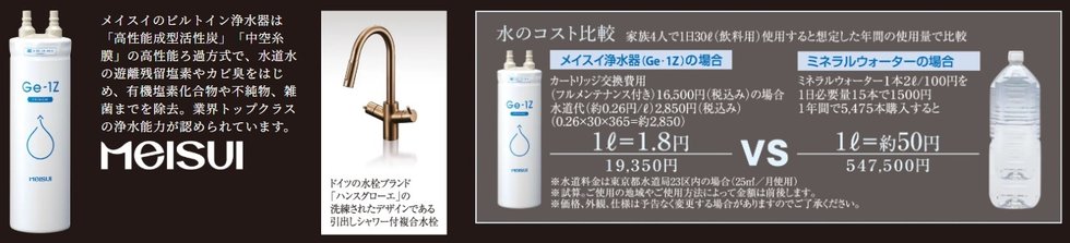 高性能ろ過で、不純物をしっかりカットするメイスイのビルトイン浄水器。