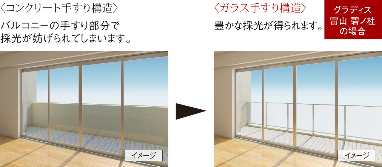 室内の広がりと明るさを演出するバルコニー