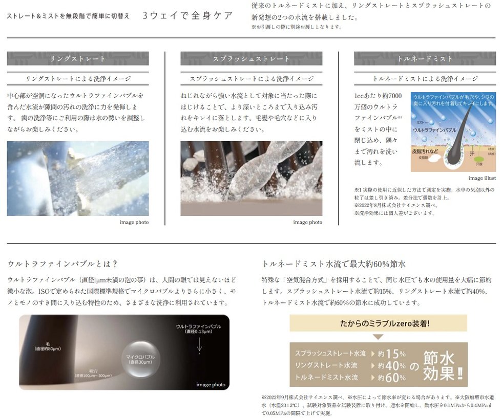 〈 たからのミラブルzero 〉
ウルトラファインバブルを含んだ水が肌や髪質を整える