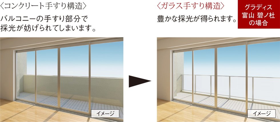 室内の広がりと明るさを演出するバルコニー