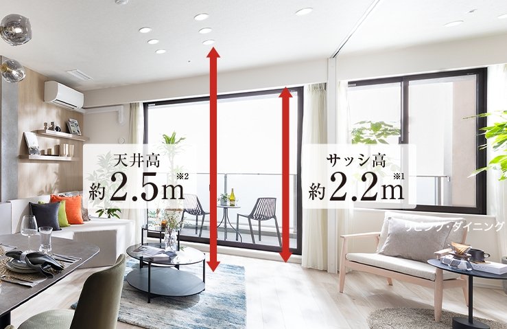 開放感溢れるハイサッシ※1採用。採光性に優れたのびのびリビング