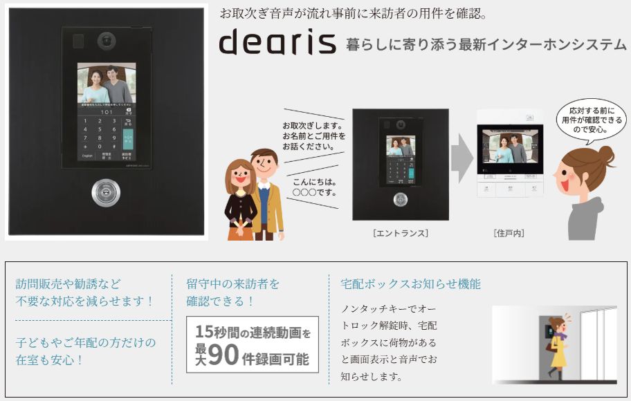 入居者に代わって来客対応する取次ぎ機能付インターホン・24時間セキュリティシステム。