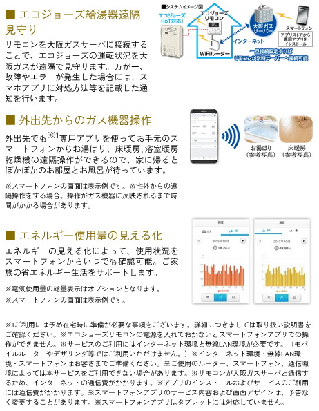 スマートフォンを利用した便利なサービス～無線LAN機能付エコジョーズ用リモコンセット～