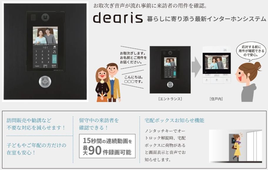 入居者に代わって来客対応する取次ぎ機能付インターホン・24時間セキュリティシステム。