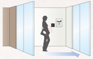 ロビーに設置したリーダが検知範囲内の人を感知。