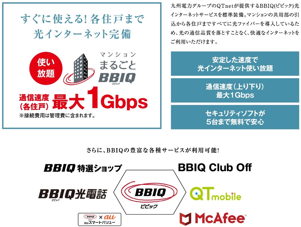 光回線を各戸に導入した高速＆高品質インターネットを標準装備