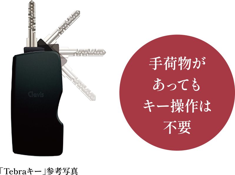 ハンズフリーでオートロックを解錠できる「Tebra」システム採用。