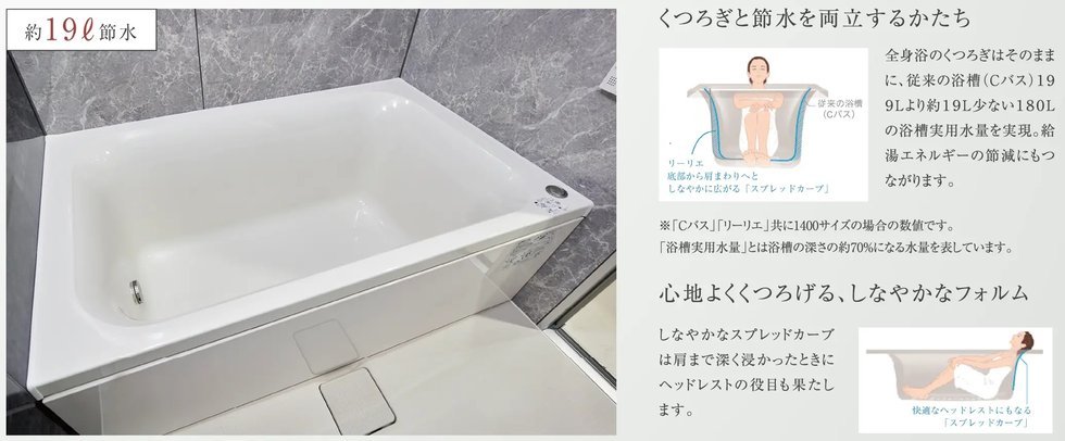 節水とくつろぎを両立したコンフォート浴槽『リーリエ』