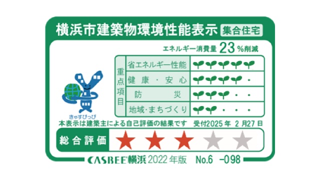 「 CASBEE横浜（横浜市建築物環境性能表示）」評価