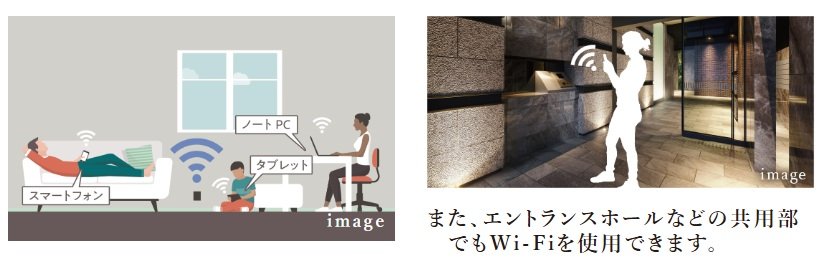 全住戸、共用部にWi-Fiを完備。
入居後すぐにご利用いただけます。