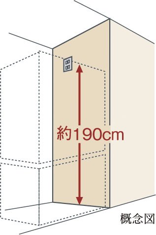 冷蔵庫のコンセントを床から約190cmの高さに設置