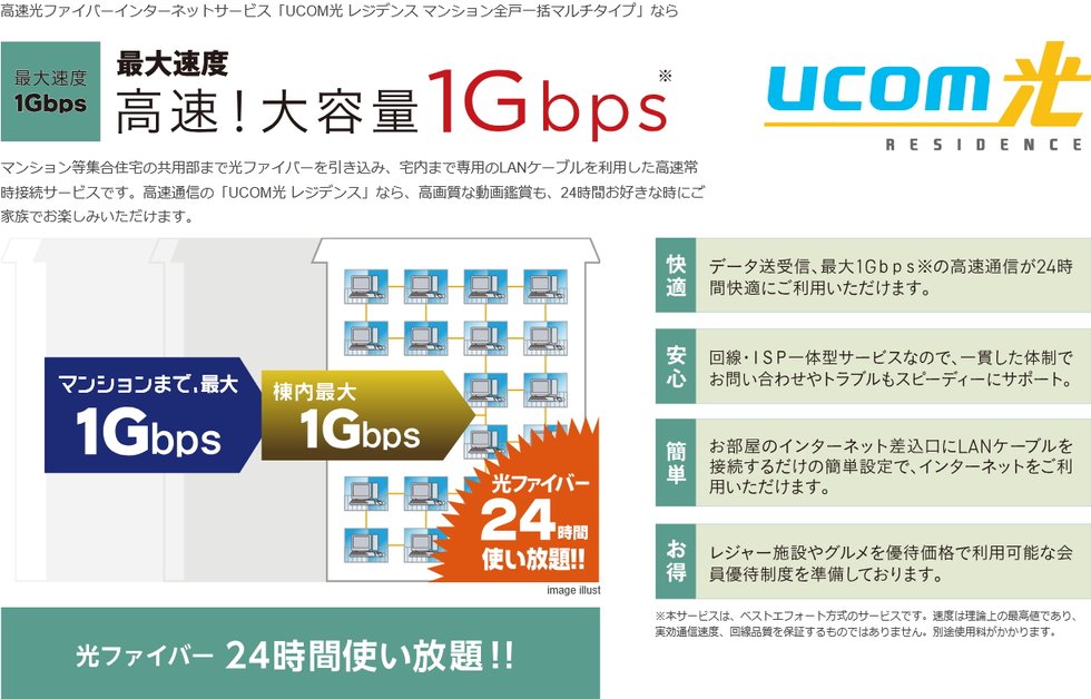 高速光ファイバーインターネットサービス【UCOM光レジデンス】