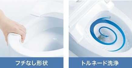フチなし形状＆トルネード洗浄