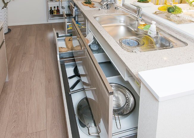 ソフトクローズ付オールスライド式収納