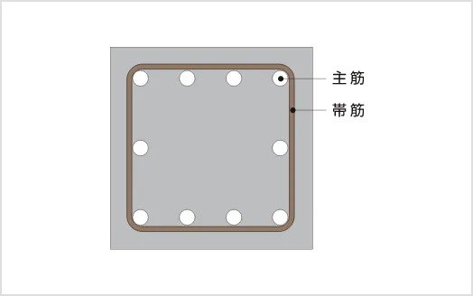 主筋周囲に巻かれた帯筋
