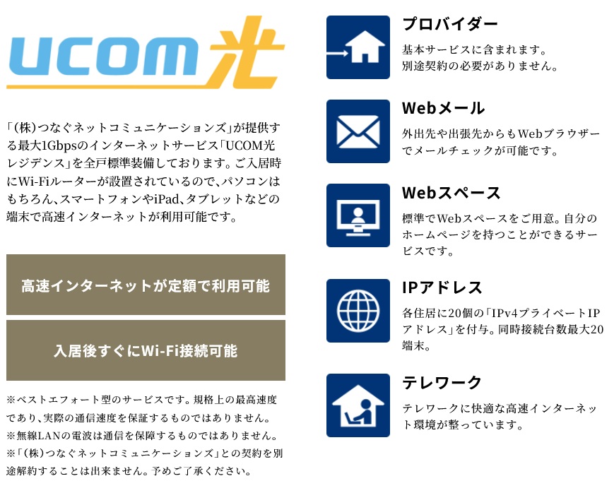 最大1Gbpsのインターネットサービス。UCOM光レジデンス