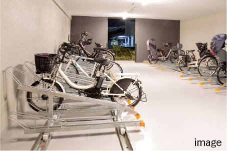 鍵付きで安心。屋内の自転車・バイク置場。