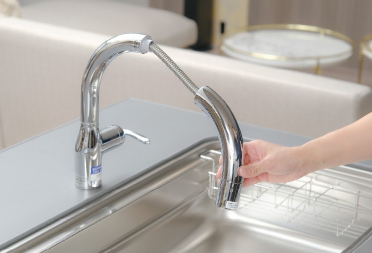 ホースが伸びる浄水機能付きハンドシャワー水栓