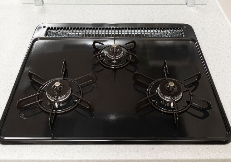 無水グリル付き三つ口コンロ