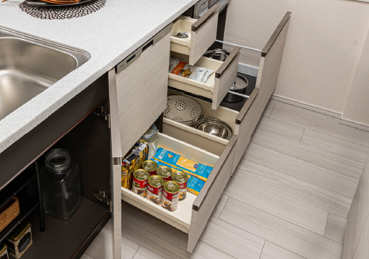 シンク下開き扉、その他スライド収納