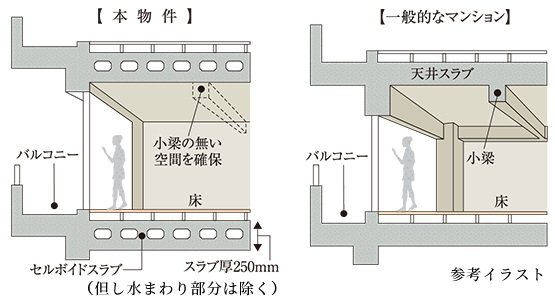 剛性が高く小梁のないセルボイドスラブ構造