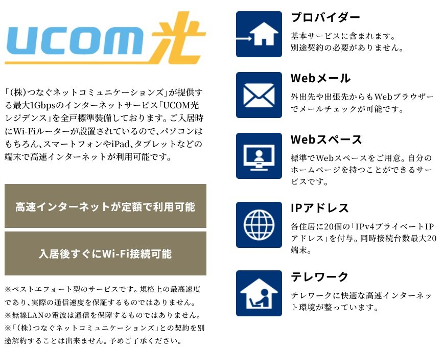 最大1Gbpsのインターネットサービス。UCOM光レジデンス
