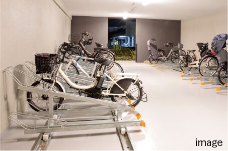 鍵付きで安心。屋内の自転車・バイク置場。