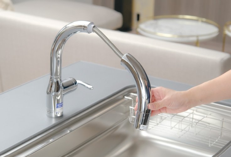 ホースが伸びる浄水機能付きハンドシャワー水栓