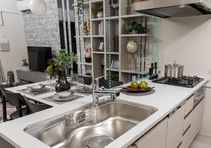 開放感のあるフルオープンキッチン