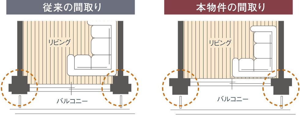 アウトフレーム工法で室内の柱を目立たなくする設計