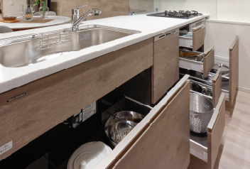 ［ソフトクローズ機能付スライド収納］