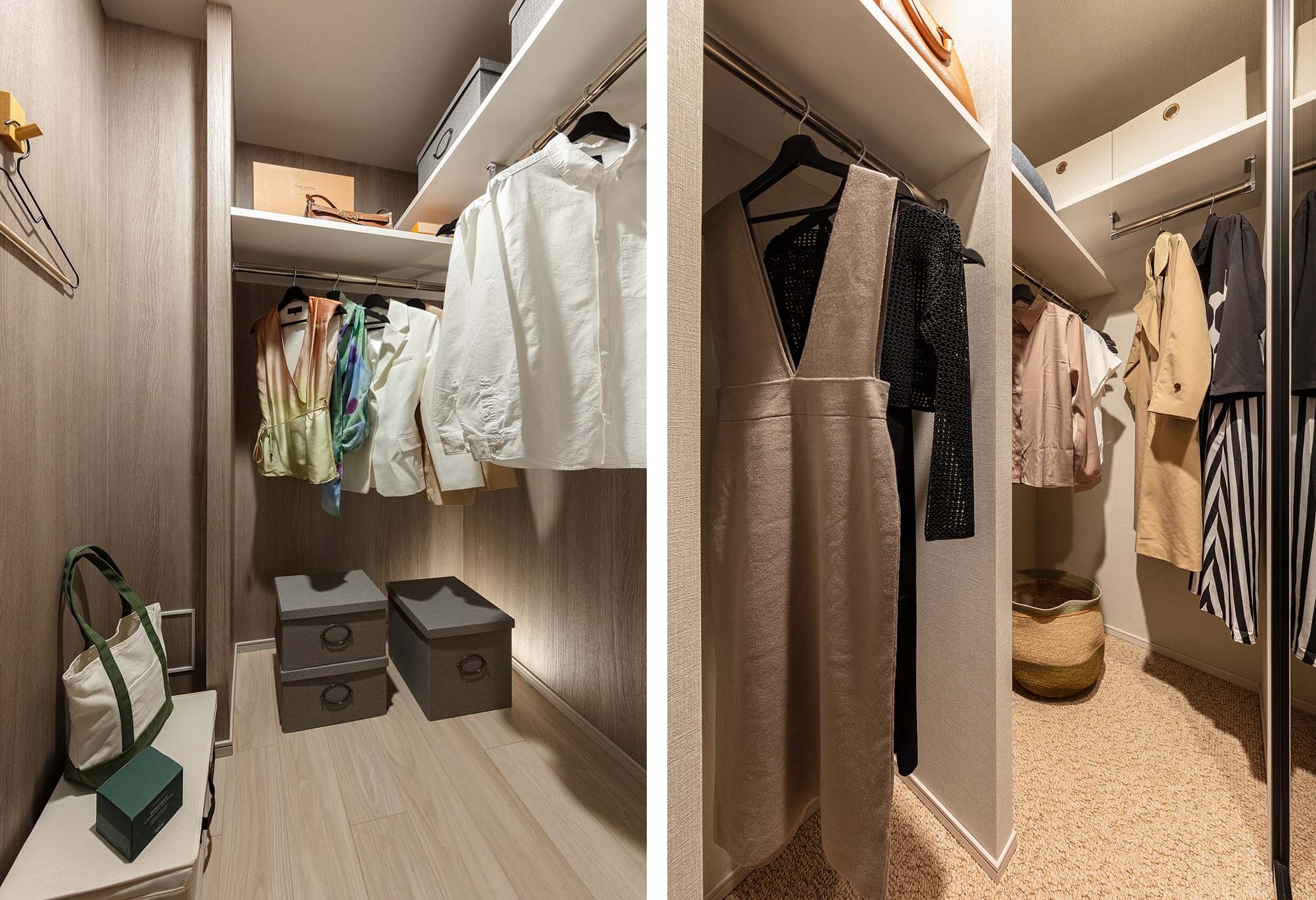 全邸にダブルウォークインクローゼットを設置。