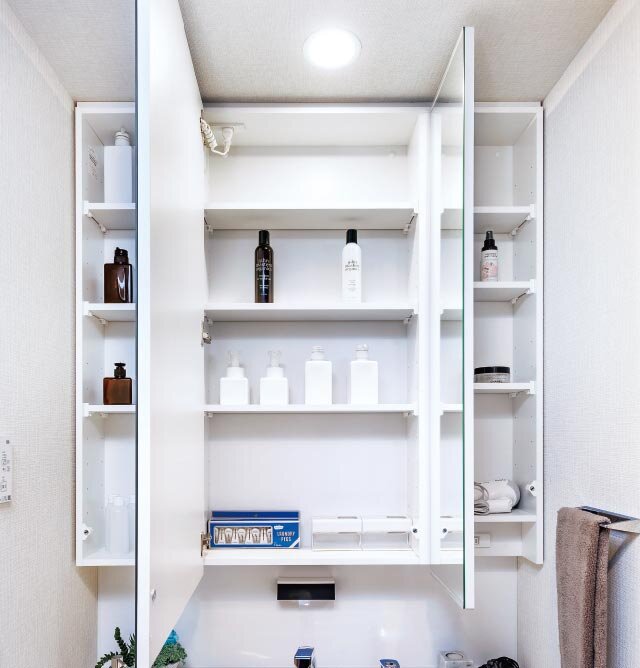 曇り止めヒーター付三面鏡/ミラー裏全面収納