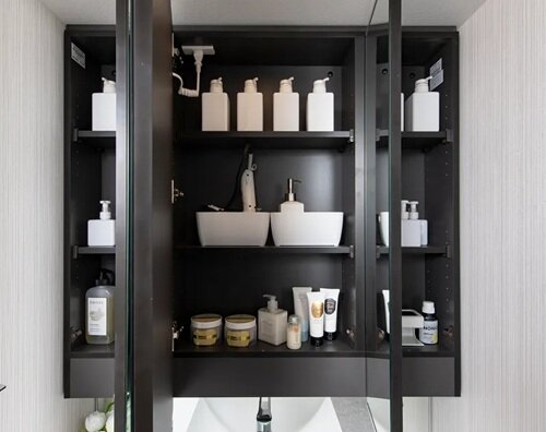 曇り止めヒーター付三面鏡裏収納