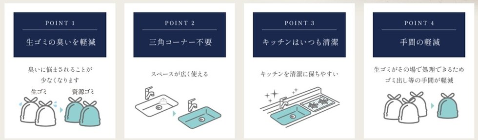 シンク内で簡単に生ゴミを処理できる「ディスポーザ」を標準装備