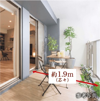 バルコニー奥行き
約1.9m（芯々）