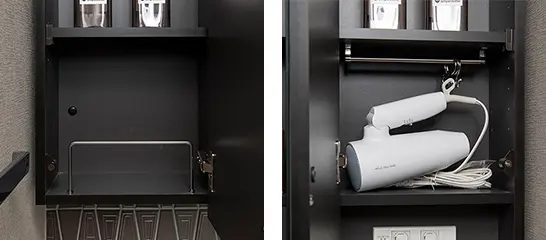ティッシュボックス置場・内部コンセント・ドライヤーフック