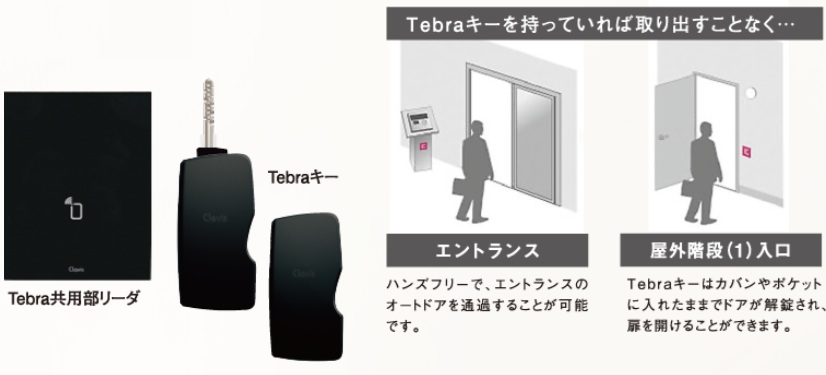 風除室で鍵を取り出すことなくハンズフリーで解錠できるTebra（テブラ）キーシステム。