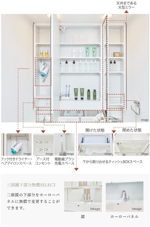 三面鏡裏多機能収納
