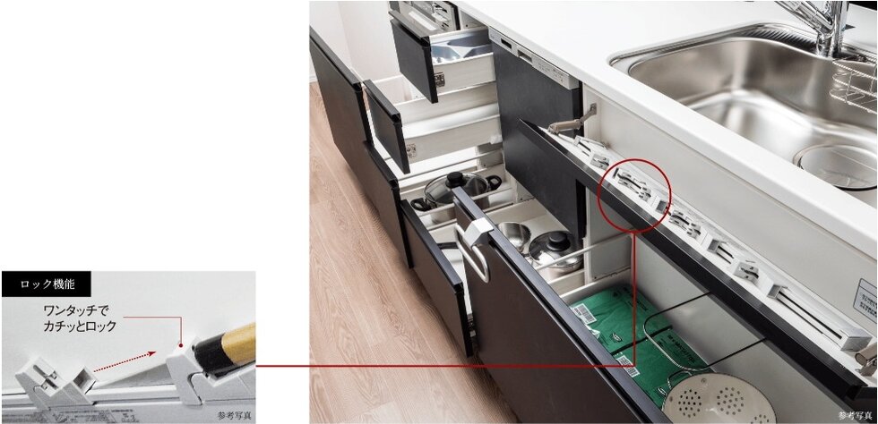 引き出し式のキッチンキャビネット／包丁収納スペース