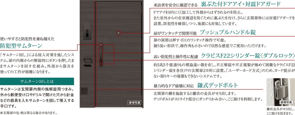 住まいの玄関扉もキメ細やかな配慮でしっかりガードしています。