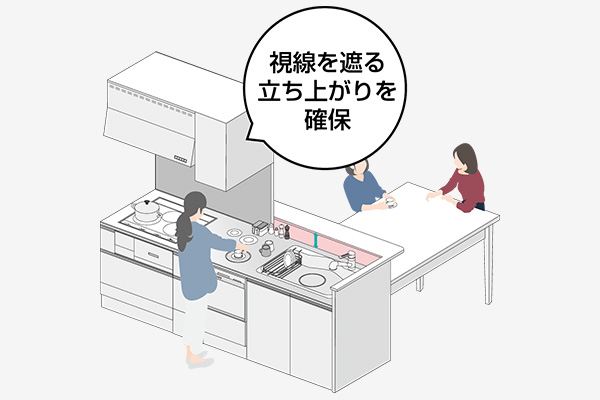 視線を遮り、雑然としたキッチンをすっきり見せる。