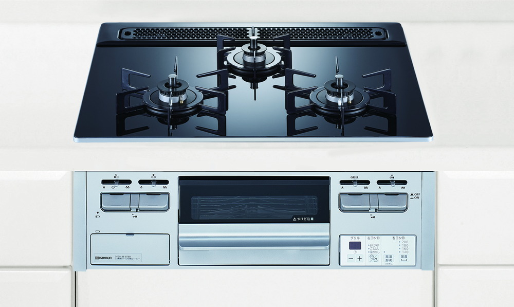 センサー付き3ツ口ガスコンロ