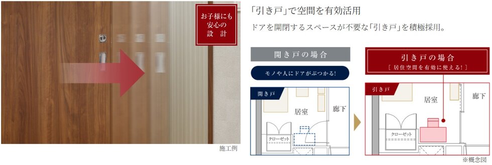 静かに閉じるソフトクローズ引き戸