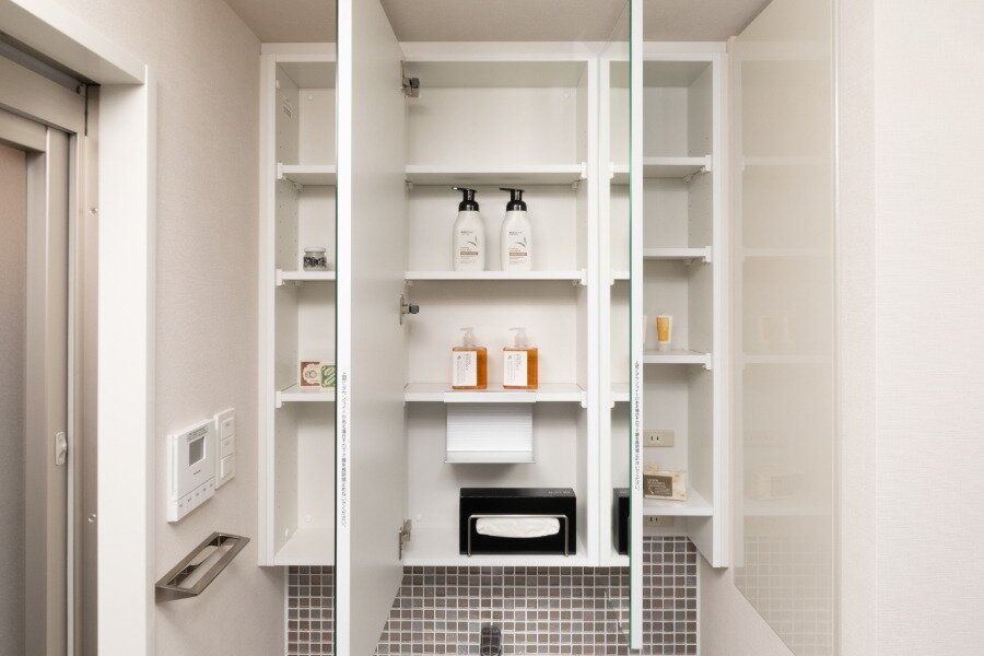 鏡裏収納付三面鏡