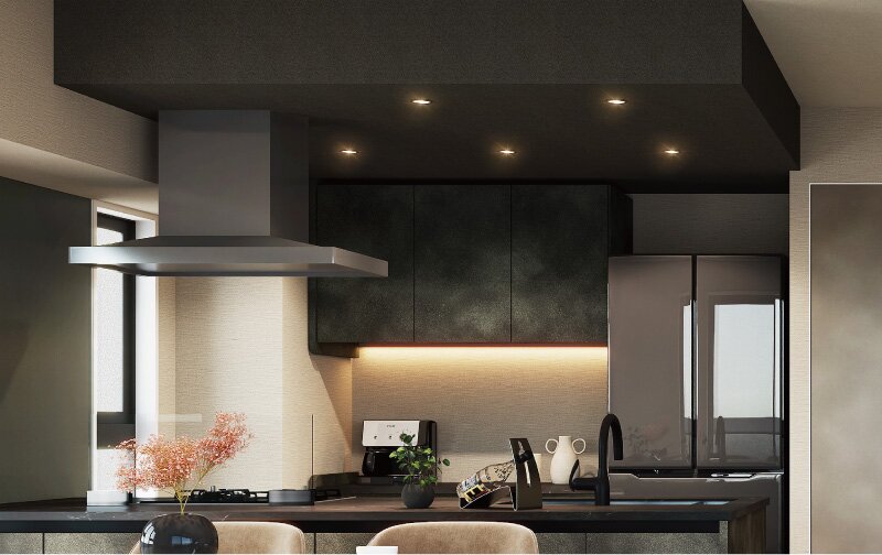 キッチン天井アクセントクロス