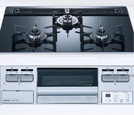 ガラストップ3口コンロ