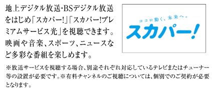 多彩な番組が楽しめる「スカパー！」
「スカパー！プレミアムサービス光」に対応