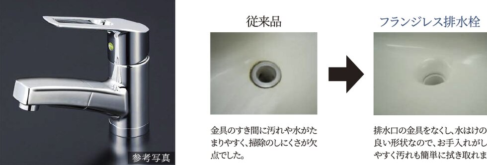 シングルレバー混合水栓とフランジレス排水栓